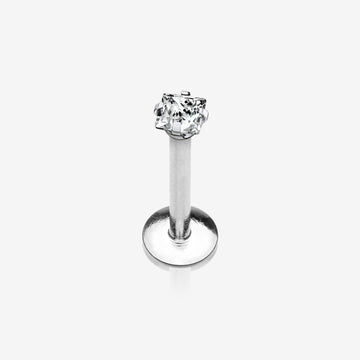 Implant Grade Titanium Square Gem Prong Set Top Internally Threaded Labret-Clear Gem